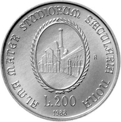 Италия 200 лир 1988 900 лет Болонскому университету  фото из магазина евромонета.рф 1