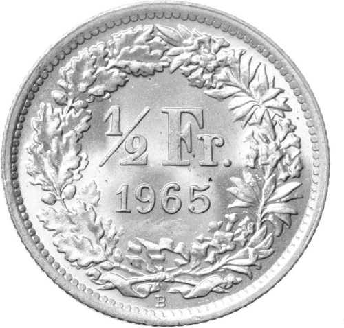 Монеты Швейцарии Швейцария 1/2 франка 1965 фото из магазина евромонета.рф