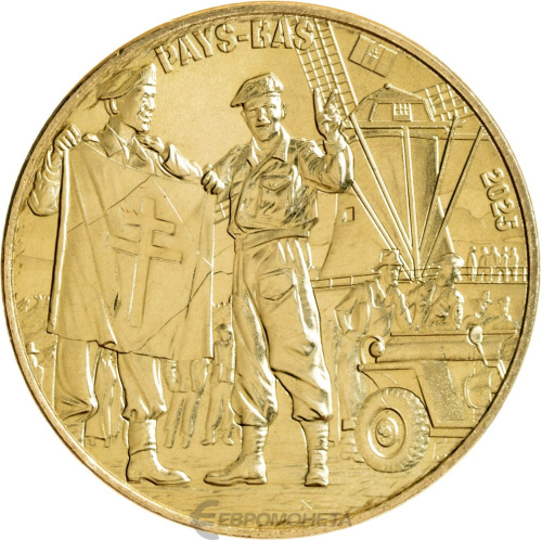 Коллекционная монета Европы Франция 1/4 евро 2025 80-летие V-E Day. Французкий солдат. | Интернет-магазин евромонета.рф 