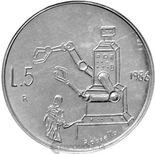 Монеты Сан Марино 5 лир Сан Марино 5 лира 1986 фото из магазина евромонета.рф