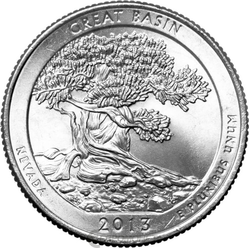 Национальные парки США 25 центов ( 1/4 доллара, квотер ) 2013 Национальный парк №18 Национальный парк Грейт-Бейсин P фото из магазина евромонета.рф