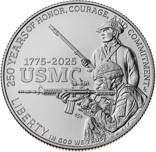 Коллекционные и инвестиционные монеты  США 50 центов 2025 50 центов 250-летие Корпуса морской пехоты США фото из магазина евромонета.рф