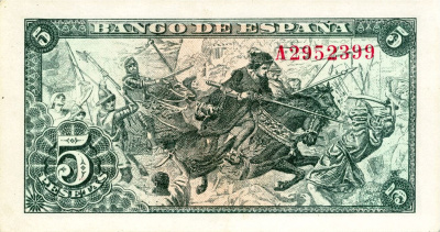 Испания 5 песет 1945 XF  фото из магазина евромонета.рф 1