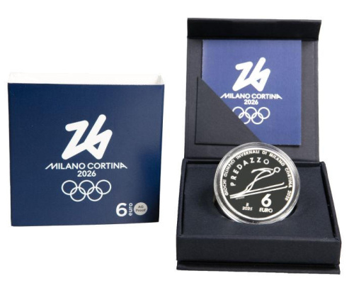 Коллекционная монета Европы Италия 6 евро 2025 Зимние Олимпийские Игры 2026 Милан-Кортина, Прыжки на лыжах с трамплина | Интернет-магазин евромонета.рф 