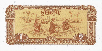 Банкноты Камбоджи Камбоджа 1 риель 1979 фото из магазина евромонета.рф 1