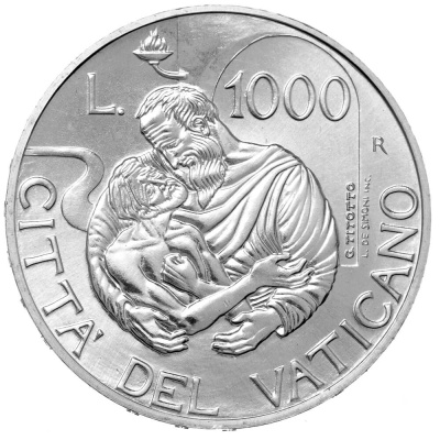 Ватикан 1000 лир 1997 Иоанн Павел II - XIX  фото из магазина евромонета.рф 1