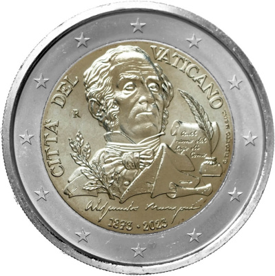 Памятные монеты 2 евро BU Ватикан 2 евро 2023 150 лет со дня смерти Алессандро Мандзони фото из магазина евромонета.рф 1