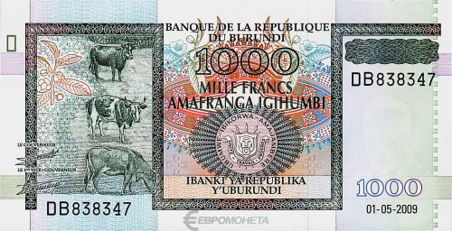 Банкноты Бурунди Бурунди 1000 франков 2009 фото из магазина евромонета.рф