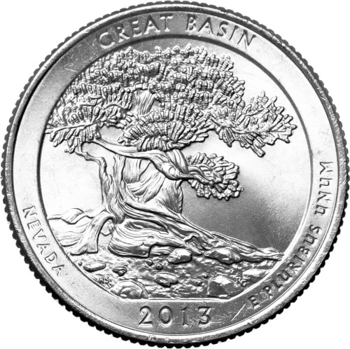 Национальные парки США 25 центов ( 1/4 доллара, квотер ) 2013 Национальный парк №18 Национальный парк Грейт-Бейсин P фото из магазина евромонета.рф