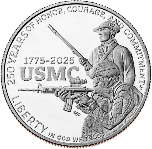 Коллекционные и инвестиционные монеты  США 50 центов 2025 50 центов 250-летие Корпуса морской пехоты США. Пруф ( Proof ) фото из магазина евромонета.рф