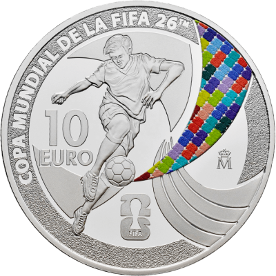 Коллекционная монета Испания 10 евро 2025 FIFA – Чемпионат мира по футболу 2026 г. фото из магазина евромонета.рф 2