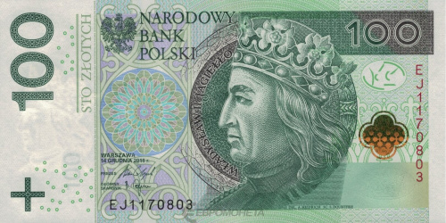 Банкноты Польши Польша 100 злотых 2018 фото из магазина евромонета.рф