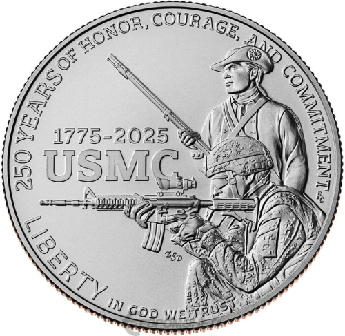 Коллекционные и инвестиционные монеты  США 50 центов 2025 50 центов 250-летие Корпуса морской пехоты США фото из магазина евромонета.рф