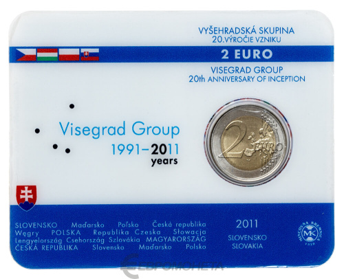 Юбилейная монета Словакия 2 евро 2011 20 лет формирования Вишеградской группы. BU 