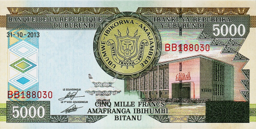 Банкноты Бурунди Бурунди 5000 франков 2013 фото из магазина евромонета.рф