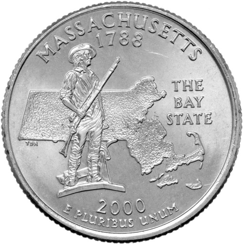 Штаты и территории США 25 центов ( 1/4 доллара, квотер ) 2000 Массачусетс P фото из магазина евромонета.рф