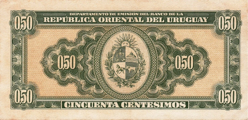 Банкноты Уругвая Уругвай 50 сентимо 1939 VF фото из магазина евромонета.рф