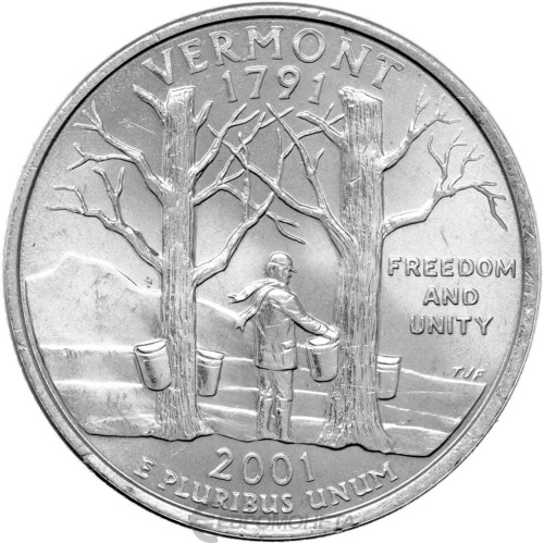 Штаты и территории США 25 центов ( 1/4 доллара, квотер ) 2001 Вермонт P фото из магазина евромонета.рф