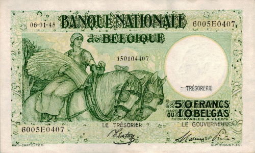 Банкноты Бельгии Бельгия 50 франков 1945 XF фото из магазина евромонета.рф