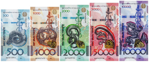 Казахстан набор банкнот 500/1000/2000/5000/10000 тенге 2023-2025 Сакский стиль | Интернет-магазин евромонета.рф