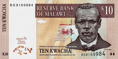 Банкноты Малави Малави 10 квача 2004 фото из магазина евромонета.рф