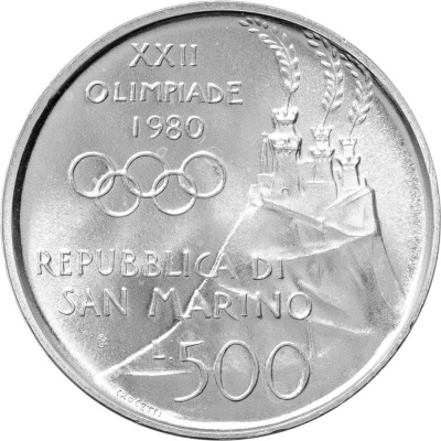 Сан Марино 500 лир 1980 XXII летние Олимпийские Игры, Москва 1980  фото из магазина евромонета.рф 1