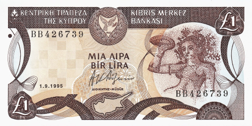Банкноты Кипра Кипр 1 фунт 1995 фото из магазина евромонета.рф