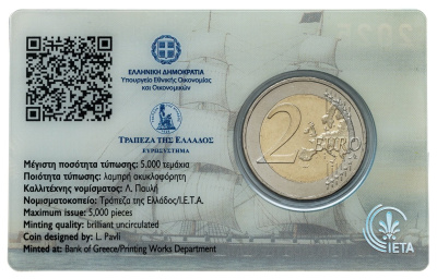 Памятные монеты 2 евро BU Греция 2 евро 2025 200 лет со дня смерти Ласкарины Бубулины. BU фото из магазина евромонета.рф 1
