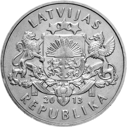 Монеты Латвии Латвия 1 лат 2013 Гусли - Кокле фото из магазина евромонета.рф