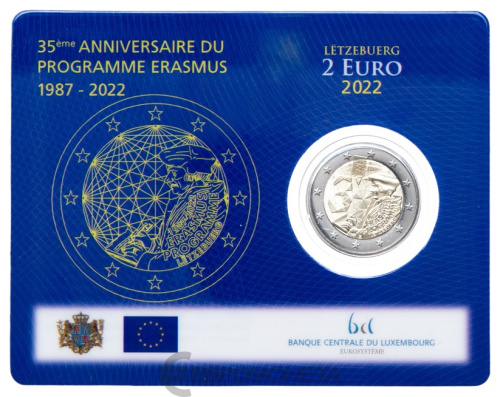 Юбилейная монета Люксембург 2 евро 2022 35 лет программе Erasmus ( знак МД ). BU 