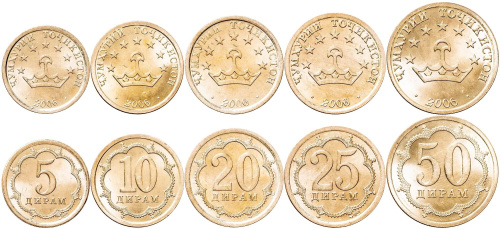 Таджикистан набор 5/10/20/25/50 дирам 2006 | Интернет-магазин евромонета.рф