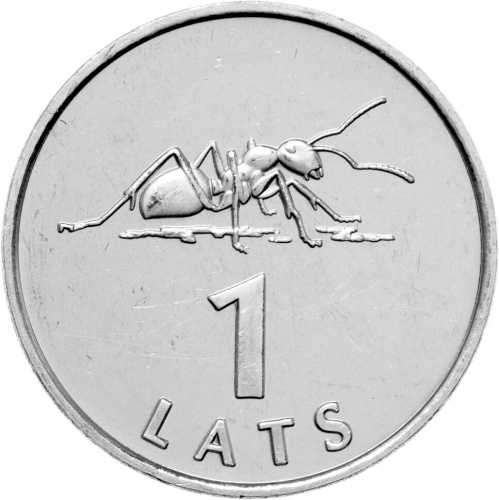 Монеты Латвии Латвия 1 лат 2003 Муравей фото из магазина евромонета.рф