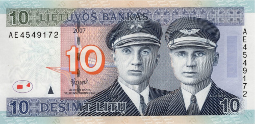 Банкноты Литвы Литва 10 литов 2007 фото из магазина евромонета.рф