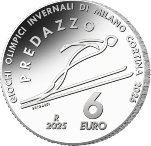 Коллекционная монета Европы Италия 6 евро 2025 Зимние Олимпийские Игры 2026 Милан-Кортина, Прыжки на лыжах с трамплина | Интернет-магазин евромонета.рф 