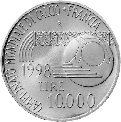 Италия 10000 лир 1998 Чемпионат мира по футболу 1998  фото из магазина евромонета.рф 1