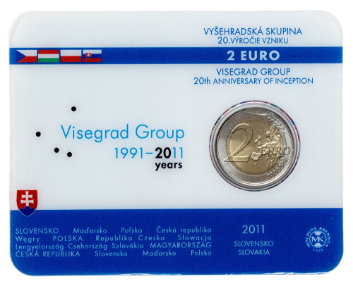 Юбилейная монета Словакия 2 евро 2011 20 лет формирования Вишеградской группы. BU 