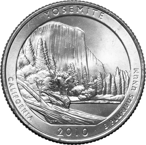 Национальные парки США 25 центов ( 1/4 доллара, квотер ) 2010 Национальный парк №3 Йосемитский национальный парк P фото из магазина евромонета.рф