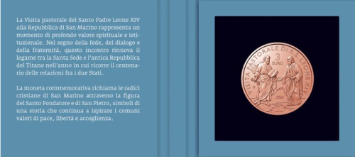 Коллекционная монета Европы Сан Марино 3 евро 2026 визит Льва XIV в Республику Сан Марино | Интернет-магазин евромонета.рф 