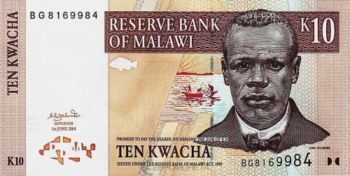 Банкноты Малави Малави 10 квача 2004 фото из магазина евромонета.рф