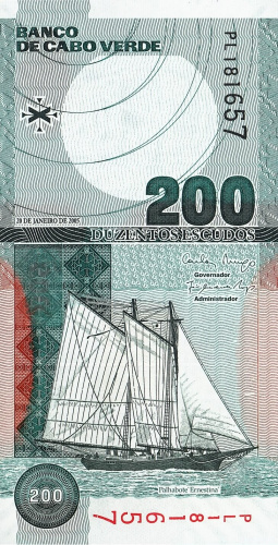 Банкноты Кабо-Верде Кабо-Верде 200 эскудо 2005 фото из магазина евромонета.рф