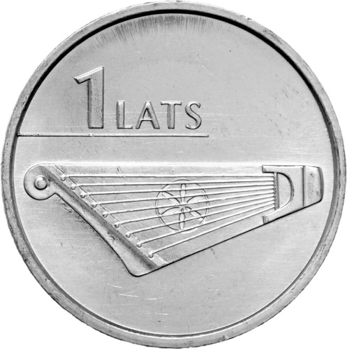 Монеты Латвии Латвия 1 лат 2013 Гусли - Кокле фото из магазина евромонета.рф