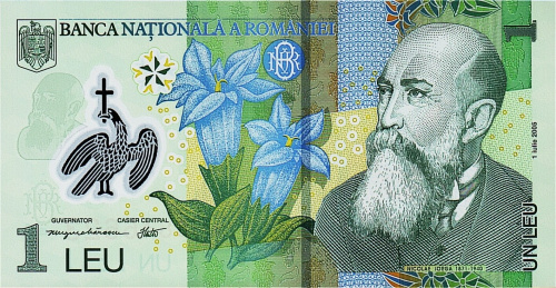 Банкноты Румынии Румыния 1 лей 2017 (полимер) фото из магазина евромонета.рф