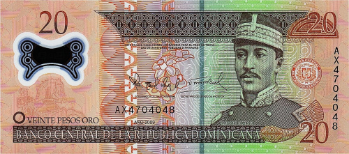 Банкноты Доминиканской республики Доминиканская республика 20 песо 2009 (полимер) фото из магазина евромонета.рф