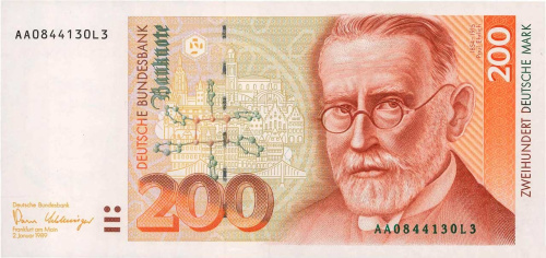 Банкноты ФРГ ФРГ 200 марок 1989 фото из магазина евромонета.рф