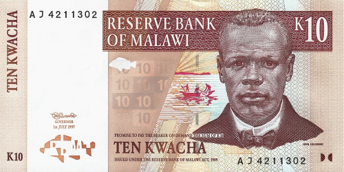 Банкноты Малави Малави 10 квача 1997 фото из магазина евромонета.рф