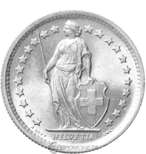 Монеты Швейцарии Швейцария 1/2 франка 1965 фото из магазина евромонета.рф