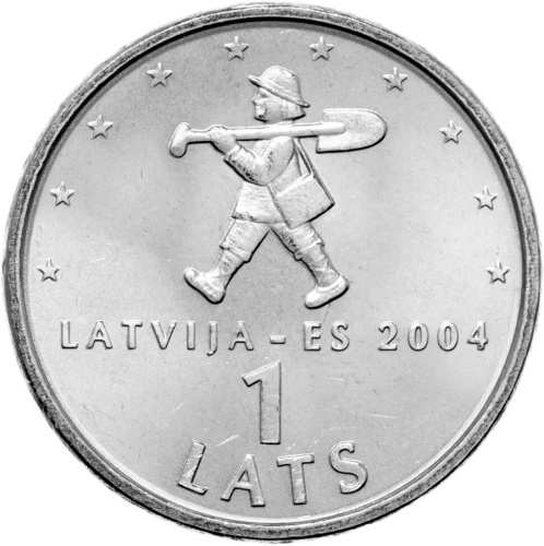 Монеты Латвии Латвия 1 лат 2004 Мальчик с пальчик фото из магазина евромонета.рф