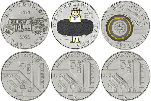 Коллекционная монета Европы Италия набор из 3 монет 5 евро 2022 PIRELLI | Интернет-магазин евромонета.рф 
