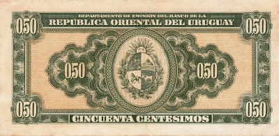 Банкноты Уругвая Уругвай 50 сентимо 1939 VF фото из магазина евромонета.рф 1