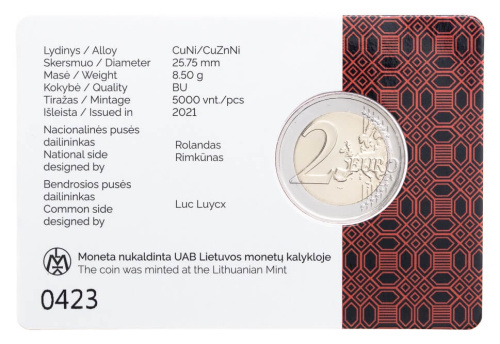 Юбилейная монета Литва 2 евро 2021 Регион Дзукия. BU 